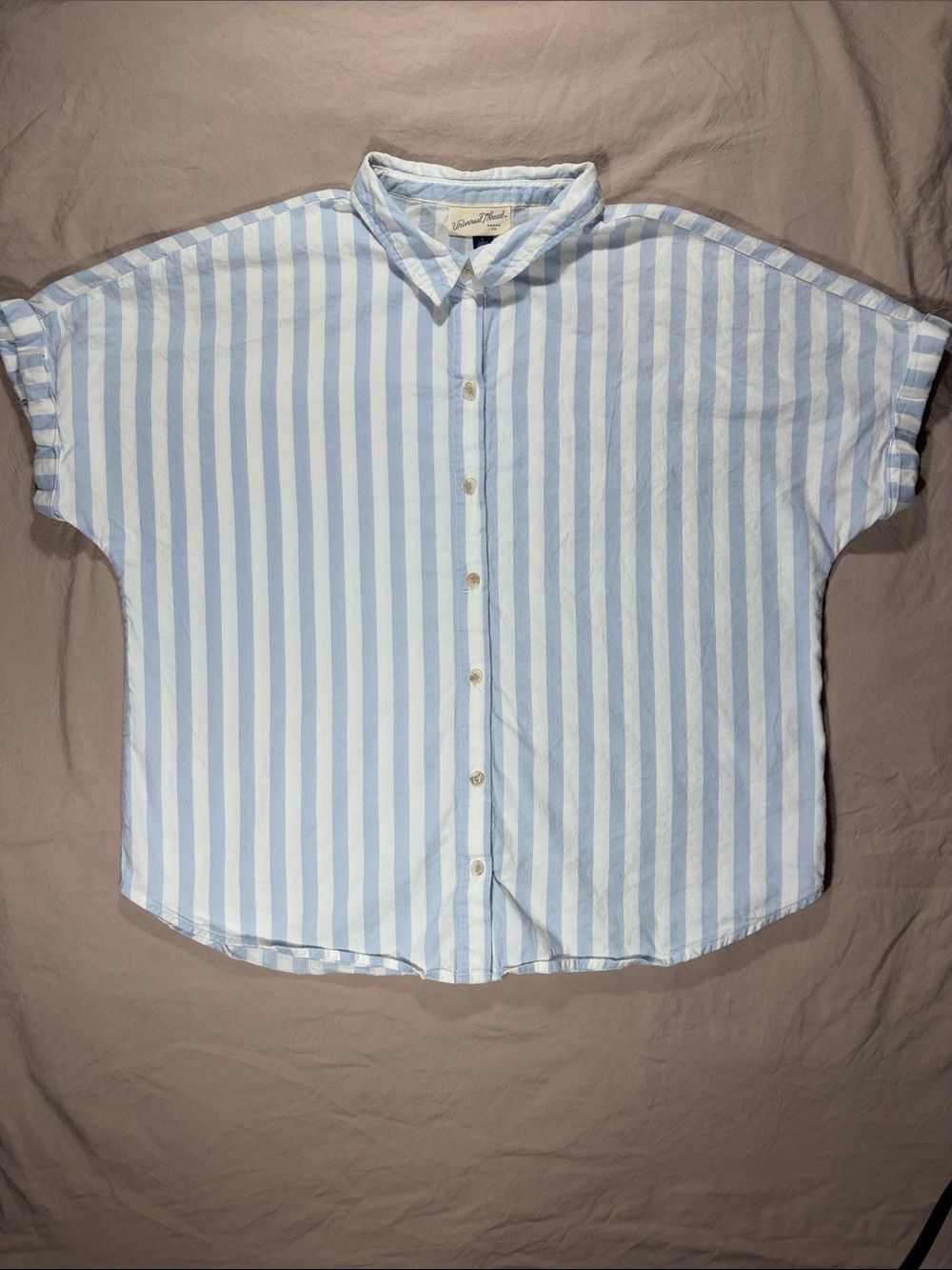 Universal Thread Blue and White Vertical Stripe Short-Sleeve Button Shirt
